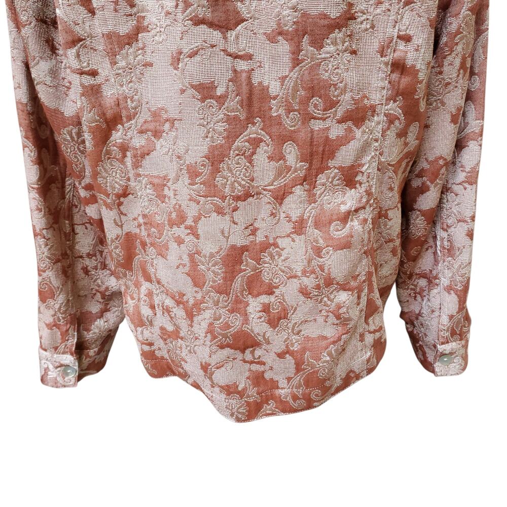 Chico's Sz 2 Red Tan Floral Damask Tapestry Jacket Pockets Collar Chicos Sz L 12 - Picture 12 of 14